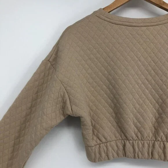 Twik by Simons Diamond Quilted tan Pullover Cropped Sweatshirt NWT SP - Picture 12 of 15
